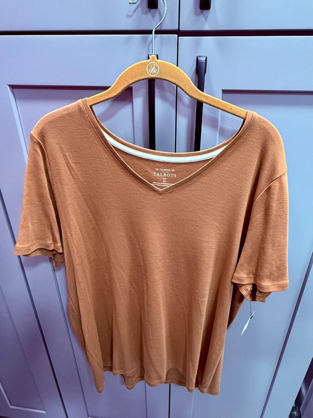 Talbots Plus 2X Pima Cotton V Neck Short Sleeve Tee Camel Brown NWT